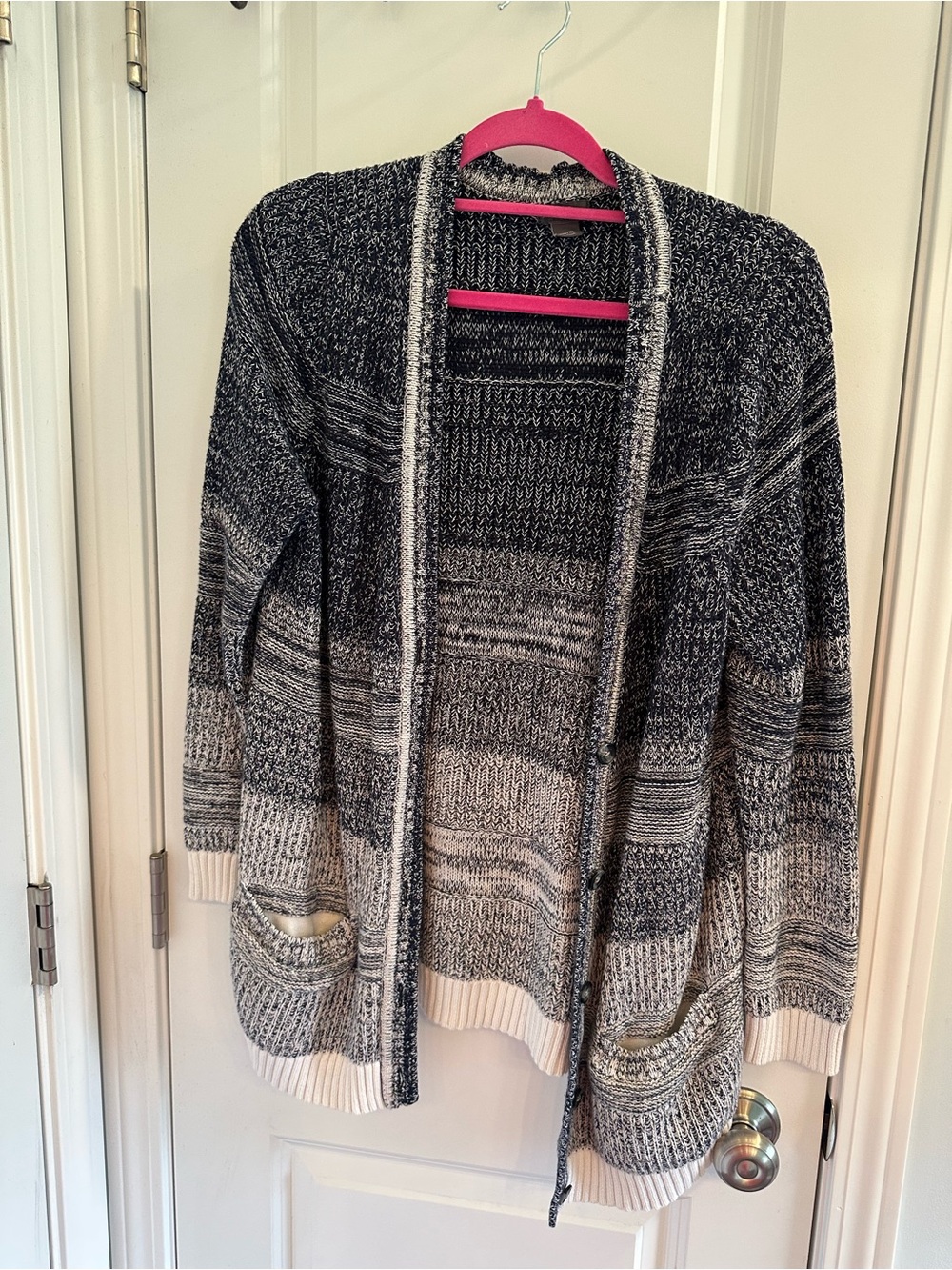 Women’s Open-Front Knit Cardigan Sweater - Navy Blue & Gray